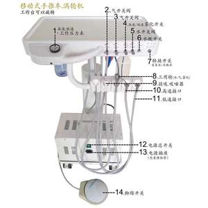Nouvelle table de travail dentaire mobile électrique avec plateau à outils à turbine, instruments dentaires rotatifs en métal et acier durables - Product Image 3