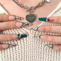 Lignes vertes queen West avec strass, personnalisé, presse sur les ongles, grossiste, presse sur la boîte à ongles