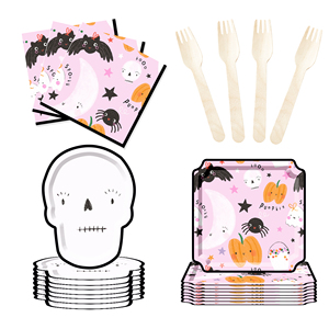 DAMAI Disposable Wholesale Supply of Pink Halloween Skulls <b>square</b> <b>Plates</b> - Product Image 3