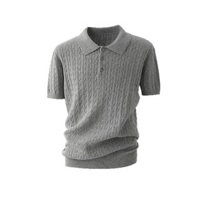 Polo en tricot pour homme à manches courtes, tricot torsadé, couleur unie, respirant, évacuant l'humidité, pour l'été, gris, noir, MLXL2XL3XL - Product Image 5