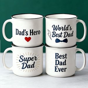 Mug en céramique effet émail personnalisé pour la fête des pères - <span class=keywords><strong>Tasse</strong></span> à café rétro 'Meilleur <span class=keywords><strong>Papa</strong></span>' de 12 oz, cadeau personnalisé pour <span class=keywords><strong>papa</strong></span> avec bord coloré - Product Image 1