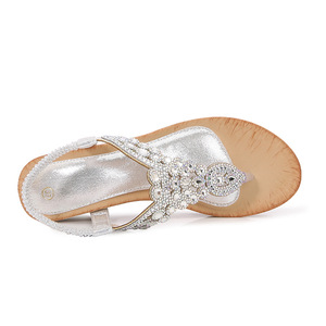 Sandales compensées élégantes blanches à paillettes avec strass, bout ouvert, à enfiler, pour femme, chaussures d'été - Product Image 2