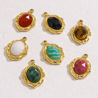 Pendentifs géométriques ovales en pierre naturelle exquise, en acier inoxydable, faits à la main, composants de bijoux de haute qualité