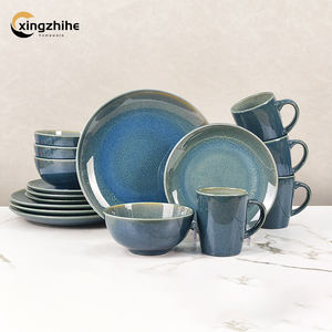 Service de table en céramique moderne <span class=keywords><strong>bleu</strong></span> en grès de 16 pièces avec glaçure réactive écologique, compatible lave-vaisselle et four, pour un usage domestique - Product Image 2