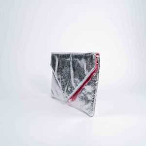 ISO BSCI Factory Fashion Sparkly Crackle Clutch Metallic Silver PU Leather Cosmetic Bag with Cover Closure for Makeup Storage - Product Image 2