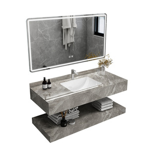 Double Layer <b>Wall</b> <b>Mounted</b> Bathroom Vanity Combo with Seamless Ceramic Basin on Sintered Stone Countertop - Product Image 4