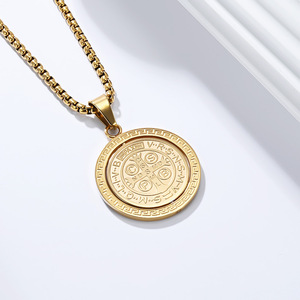 St Benedict Exorcist <b>Titanium</b> Steel Necklace For Men Round Double Sided Pendant Protective Religious Charm Everyday Wear - Product Image 4