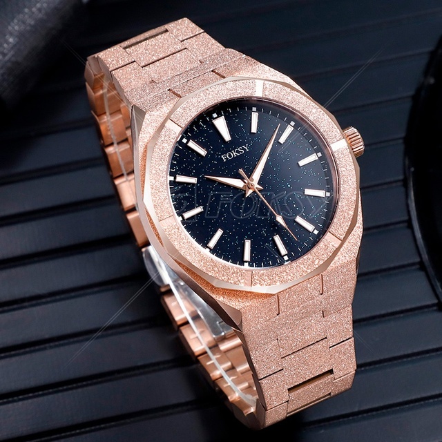 High Quality Fashion Custom Logo Private Label OEM Stainless Steel Bling Luxury Star Dust Men Quartz Frosted Watch for Men