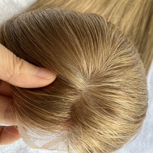 Lace Front Silk Top Handtied Toupee European Hair Topper Replacement System Hairpiece 100% Brown Highlight Hair Toupee Women - Product Image 4