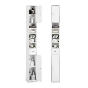 Weiße schlanke Badezimmer Boden Lagers chrank Veranstalter Schubladen mit Tür verstellbare Regale Narrow Linen Tower