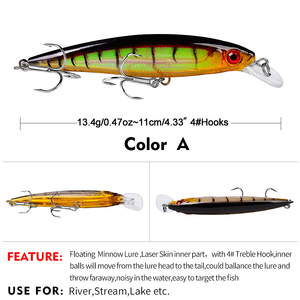 Ensemble de leurres Minnow Popper Crankbaits, leurres durs de pêche avec hameçon triple, leurres de surface pour bateau, pour la truite, le bar et la perche - Product Image 3