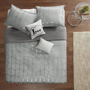 Parure de lit géométrique à motif métallique 3 pièces, taille King/Twin, en polyester tissé, pour chambre moderne - Product Image 4