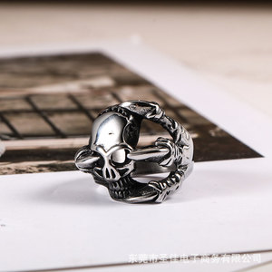 Skull <b>Titanium</b> Steel <b>Ring</b> For Men Punk Skeleton Design SA446 Gift Jewelry - Product Image 2