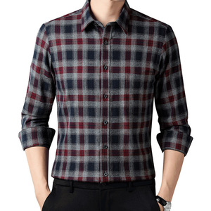 Chemise en flanelle pour <span class=keywords><strong>homme</strong></span>, coupe ajustée, à carreaux brossés, haut de gamme, manches longues, double poche, printemps et automne. - Product Image 1