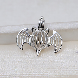 Collier avec pendentif chauve-souris en argent S925, style européen et américain, accessoires de bricolage, cage sans trou de 7-8 mm, porte-perle vide - Product Image 2
