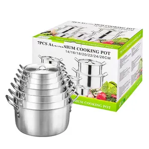 OWNSWING Juego de ollas de aluminio baratas para cocinar Juego de utensilios de cocina de 7 piezas Olla de cocina grande con tapa