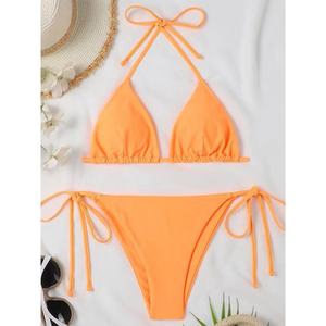 Conjunto de Bikini de Dos Piezas con Tanga Triangular Dorada Brillante para Mujer, Push-Up, Secado Rápido, Transpirable, para Verano, Traje de Baño con Tirantes en V - Product Image 2