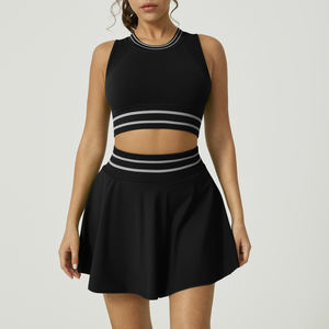 两件套网球裙套装女性高腰褶裥运动高尔夫裙套装女性两件套带口袋 - Product Image 4