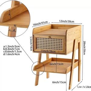 Mesita de noche de bambú y ratán, mesa estrecha, estante de almacenamiento, mesita de noche con cajón de tela para dormitorio, mesita de noche para dormitorio en casa - Product Image 4