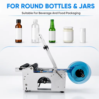 Machine d'étiquetage de bouteilles semi-automatique de bureau MT-50 pour bouteilles et canettes rondes en plastique, avec impression d'étiquettes, en acier inoxydable