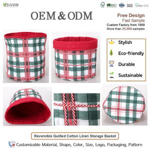 Panier de rangement pour enfants réversible en coton et lin à carreaux rouges, pliable, organisateur de chambre d'enfant pour vêtements de bébé, bac à jouets, étagère de placard, vente en gros - Product Image 3
