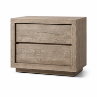Table de chevet Wabi Sabi en bois, chêne gris patiné, avec poignées dissimulées, pour chambre principale d'appartement haut de gamme