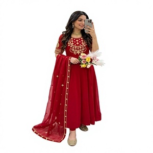 Traje Étnico para Mujer de Tres Piezas, con Bordado de Lentejuelas en Faux Georgette, Largo hasta el Suelo, Sin Arrugas, Elástico y Reversible, Ideal para Fiestas - Product Image 1