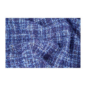 Tissu Tweed Fantaisie Coréen Haut de Gamme Bleu-Noir-Argent Texture Bouclé Torsadée Textile Tissé Personnalisé OEM & ODM - Product Image 4