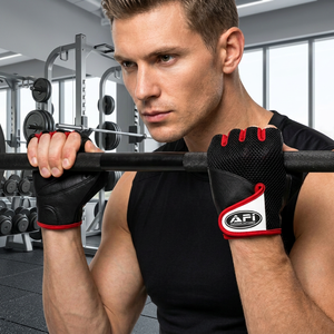 Black Leather Fitness <b>Gloves</b> Fingerless Training <b>Gloves</b> Weightlifting Workout <b>Grip</b> <b>Gloves</b> for Gym - Product Image 5