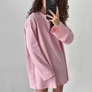 <span class=keywords><strong>T</strong></span>-shirts pour femmes à manches longues surdimensionnés Coupe ample <span class=keywords><strong>Coton</strong></span> 100% Col rond <span class=keywords><strong>T</strong></span>-shirts épais pour femmes - Product Image 4