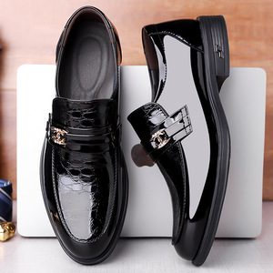 Mocassins en cuir verni pour hommes, noirs, à bout pointu, chaussures formelles pour mariage, travail, agent de sécurité - Product Image 4