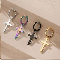 Boucles d'oreilles minimalistes unisexe en acier inoxydable avec pendentif croix, multicolores, accessoires d'oreille personnalisés, vente en gros