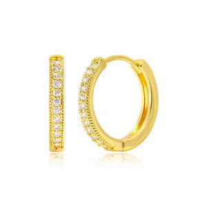 Wholesale Brass Jewelry Low Moq Fashion 18K Gold-Plated Cz Pave Zircon Thin Hoop Earrings For Women