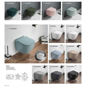 WC Sospeso in Ceramica Stile Europeo, Toilette e Lavabo da Parete Bianco Lucido, Lavandino Rotondo Opaco per Bagno - Product Image 3