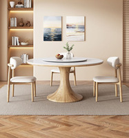 Retro Runder Massivholz-Esstisch mit Steinplatte und Lazy Susan, Esszimmerstuhl-Set Geeignet für Restaurants und Hotels