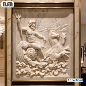 Relief en marbre sculpté à la main de Poséidon, dieu de la mer avec trident et <span class=keywords><strong>hippocampe</strong></span>, pour la décoration murale de villas et d'hôtels de luxe - Product Image 1