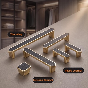 Modern Gold Cabinet Handles Zinc Alloy Leather Inlaid Drawer Pulls Luxury Furniture Hardware Kitchen Wardrobe <strong>Door</strong> Handles - Product Image 1