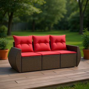 Ensemble de canapés de patio en polyrotin marron avec coussins, 3 places, mobilier d'extérieur, design moderne - Product Image 2