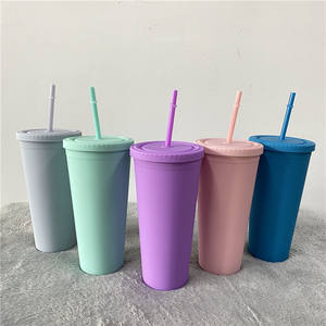 Gobelets acryliques à Double paroi sans BPA, carrés et pailles réutilisables, avec couvercles, en plastique, 20 <span class=keywords><strong>oz</strong></span>, vente en gros, à bas prix - Product Image 1