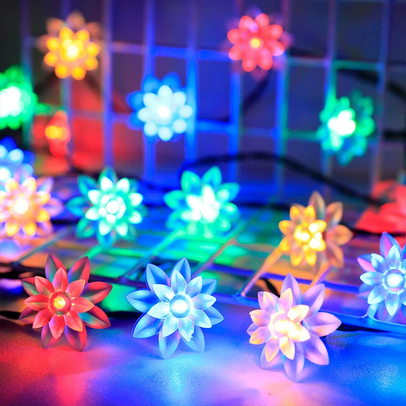 km Plastic Transparent Soft Lotus Flower DIY LED String Lights-Multi-Function Christmas Indoor/Outdoor Garden Decoration (Warm