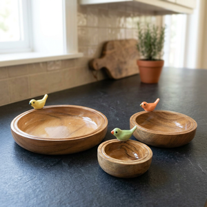 Ensemble de service en bois d'acacia, style vintage, fait main, écologique, compatible lave-vaisselle, bols décoratifs, comptoir poli, pour la maison et les fêtes BS - Product Image 2