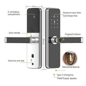 Dễ dàng cài đặt trong nhà cửa gỗ cảm ứng kỹ thuật số sinh trắc học xử lý khóa tuya Wifi vân tay mật khẩu khách sạn kiểm soát truy cập - Product Image 4