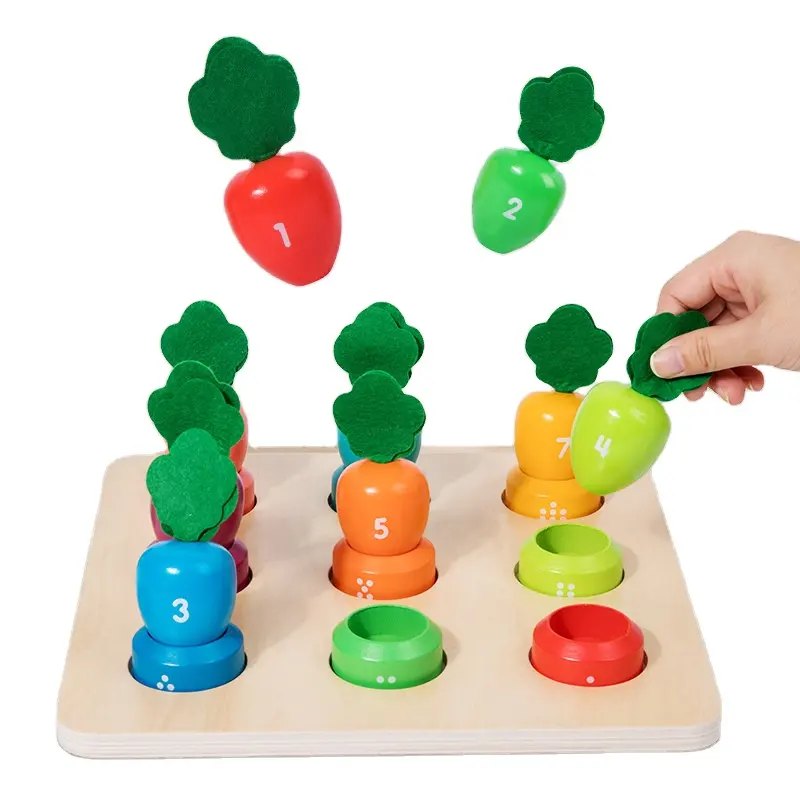 Montessori Preschool Educational Learning Wooden Color Sorting Number Matching Cognition Carrot Pulling Toy