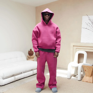 100% coton épais blanc français éponge pantalons de survêtement et ensemble de sweat à capuche Logo personnalisé polaire ensemble luxe personnalisé survêtement à capuche - Product Image 2