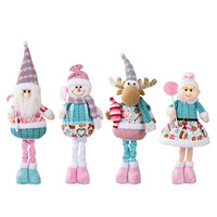 Décoration d'affichage de fenêtre de Noël Poupées en peluche de Noël tricotées roses avec jambes réglables