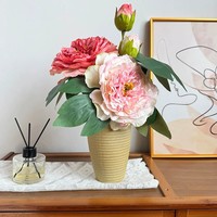 Rose artificielle réaliste à 2 têtes avec bords brûlés, style nordique, décoration pour la maison et le bureau, pour Pâques et la remise des diplômes