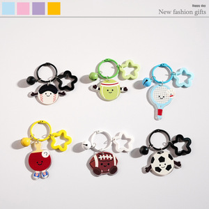 <strong>Cute</strong> Cartoon Sports Keychain Bag Charm with Bell for Badminton Ping Pong Soccer Football Rugby Tennis <strong>Earphone</strong> Bag Gift - Product Image 3