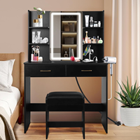 Coiffeuse intégrée minimaliste nordique en MDF avec miroir de maquillage éclairé par LED et armoire de rangement multifonctionnelle pour chambre à coucher