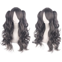 Perruques de cosplay anime, perruque à double queue de cheval détachable, perruque longue bouclée mignonne pour fille, accessoires de costume d'Halloween, cheveux synthétiques