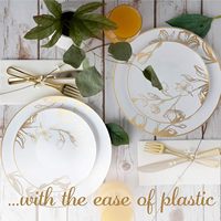 Ensemble de vaisselle élégant de 128 pièces en plastique de qualité supérieure sans BPA, comprenant 64 assiettes de 7,5'' et 64 assiettes de 10,25'', design floral, bord doré